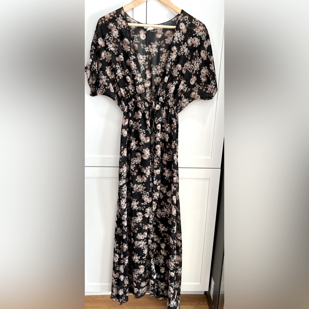 Floral Sheer Bikini Coverups Kimono Tie Front